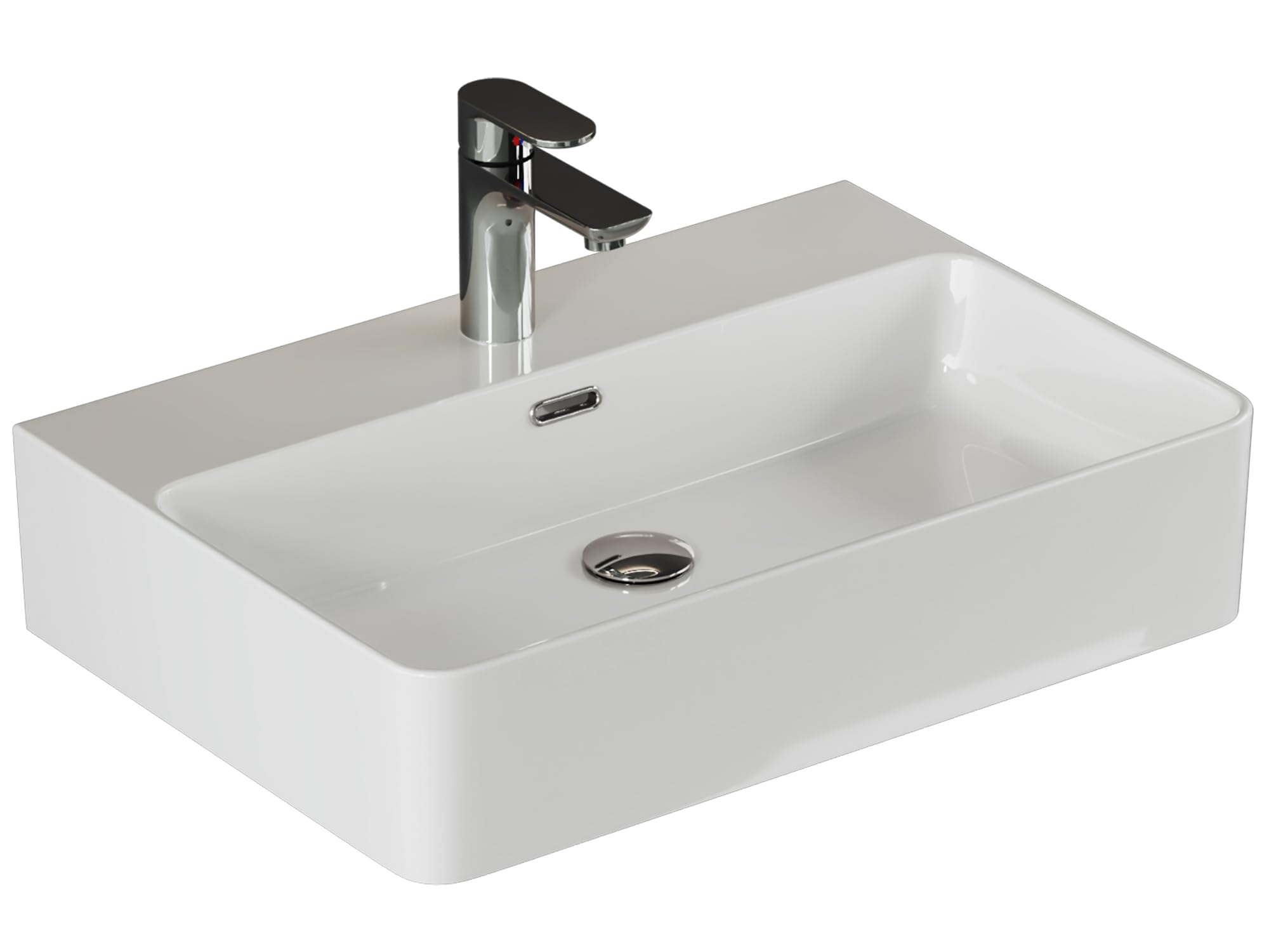 Aqua Bagno Keramik Waschbecken 60cm, Modernes Design für Bad & Gäste-WC, Aufsatzwaschbecken weiß