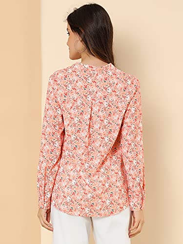 Allegra K Women's Chiffon Floral Tops V Neck Long Sleeve Button-Up Blouse Shirt X-Small Pink #TOP4