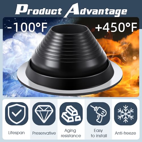 Yaocom 1 Pcs #6 Metal Roof Pipe Flashing Vent Boot for Od 5" to 9" Epdm Flexible Roofing Jack, 12-1/4 Inch in Base Diameter(Pipe Od 5" to 9", 12-1/4 Inch in Base Diameter, Black) — view 3