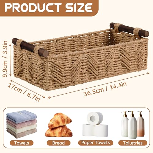 Bathroom Baskets for Organizing with Handle Decorative Basket for Bathroom Countertop Storage Toilet Paper Storage Basket for Toilet Tank Top Small Baskets Set,Cream - Thumbnail 7