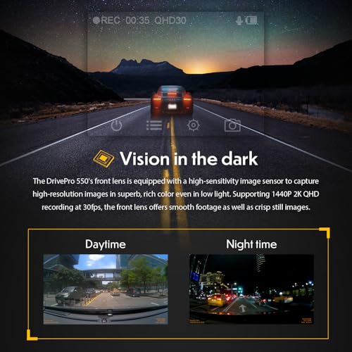 Transcend 64GB, Dual 2K+1080P Dash Cam Front and Rear Inside, 140 Wide-Angle, 2.4 Display, Built-in WiFi GPS,G-Sensor, Night Vision, Loop Recording, Parking Mode, ADAS, for Cars Taxi - TS-DP550B-64G by Transcend - Image 3