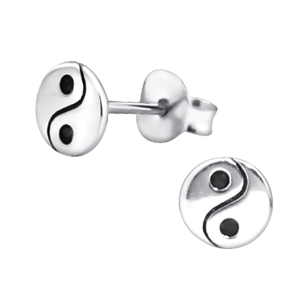 Orecchini A Pressione Laimons In Argento 925 Con Zircone E Finitura Ossidata - Disco Da 7mm - Regalo In Confezione Elegante