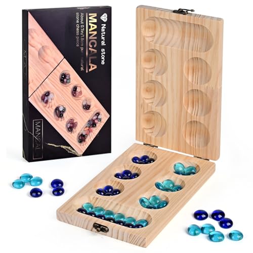 Juego de Mesa Mancala de Madera con Piedras de Vidrio miniatura 1