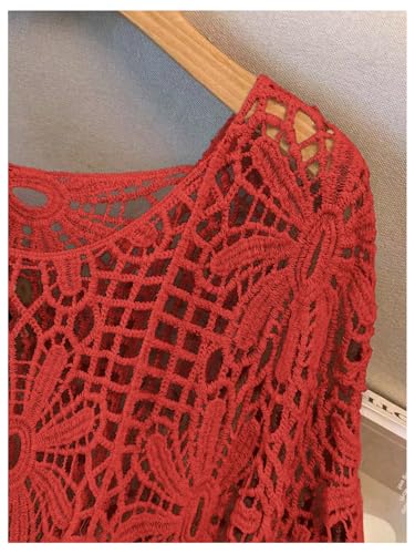 Image of MakeMeChic Women's Plus Size Crochet Boho Tops Summer Vacation Beach Cover Ups Sweater