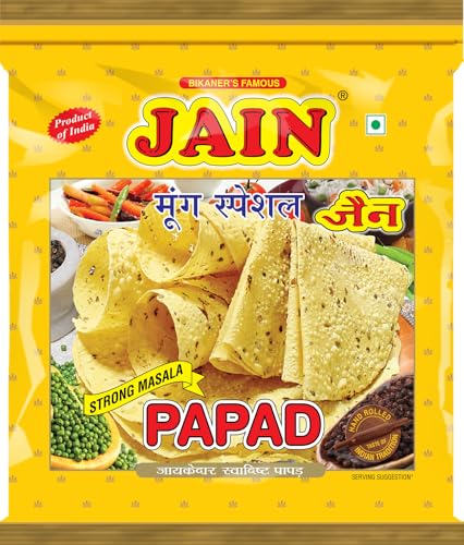 Image of JAIN Papad Moong Dal Special, Strong Masala, 700g, Papad Size-10 Inches, Handmade, No Preservatives, Contains 38-42 Papads Per Pack