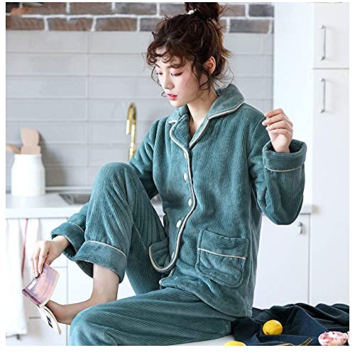 Peignoir Vêtements De Nuit Pour Femmes Pyjamas Vêtements De Nuit Édition Hivernale Épaisse Home Wear Ensemble 2 Pièces En Flanelle Chaude Et Cachemire Corail (Couleur : Bleu, Taille : L) (Bleu L) Cover