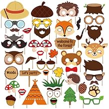 44Pcs Woodland Animals Photo Booth Props with Stick, Forest Friends Selfie Props, Woodland Creatures Party Supplies, Birthday Theme Backdrop Decorations, Baby Shower, 1st, First Bday