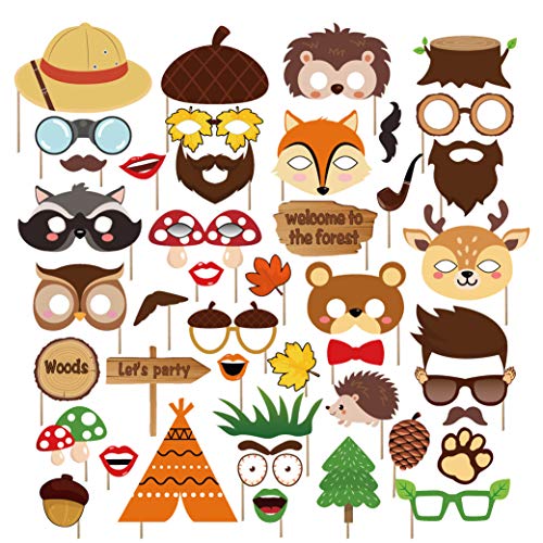 Kristin Paradise 44Pcs Woodland Animals Photo Booth Props with Stick, Forest Friends Selfie Props, Woodland Creatures Party Supplies, Birthday Theme Backdrop Decorations, Baby Shower, 1st, First Bday