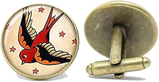 Death Devil Tattoo Cufflinks in Bronze/Silver Setting with Five Vintage Designs Gifts for him,Gift of Love