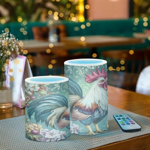 Image of ALAZA Chicken Rooster Flickering Flameless Candles Battery Operated with Remote Timer,Tea Light Candles LED Pillar Votive Candles Set of 2 for Outdoor Indoor Decorations