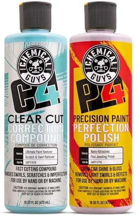 Chemical Guys C4 & P4 Clear Cut Correction Compound and Precision Paint Perfection Polish Combo, Paint Correction - Fixes Scratches, Swirls, Towel Marks, Etching, & More (2-16 fl oz)