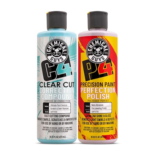 Chemical Guys C4 & P4 Clear Cut Correction Compound and Precision Paint Perfection Polish Combo -...