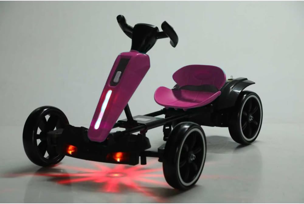 12V Electric Kids Pedal Go Kart,Foldable Ride On Toy with Bluetooth & LED Lights, Adjustable Seat, PP & Metal Frame, 4 Non-Slip EVA Wheels, for Boys Girls Age 3-6 Indoor Outdoor (Magenta)