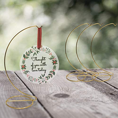 BANBERRY DESIGNS Gold Ornament Display Stands - Set of 4 Holders - 11 Inch Tall - Smooth Metal Christmas Ornament Holders - 8" Hanging Height