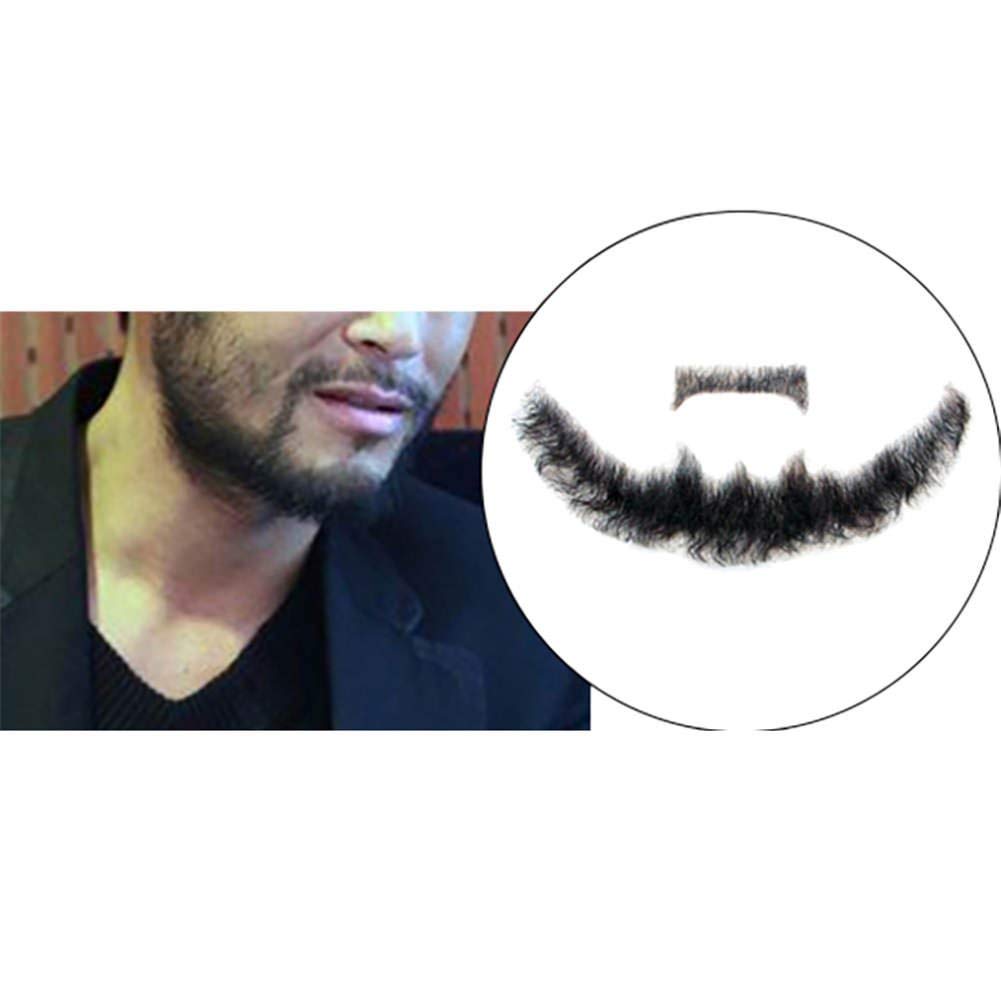 Goatee Men's Beard Human Hair Lace Hand-Made Fake Facial Mustache Costume Pretend (Black,Gu)