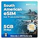 EIOTCLUB Prepaid Südamerika eSIM 5 GB 30 Tage | 5G High-Speed | Nur Daten | Hotspot-Sharing unterstützt | wiederaufladbar