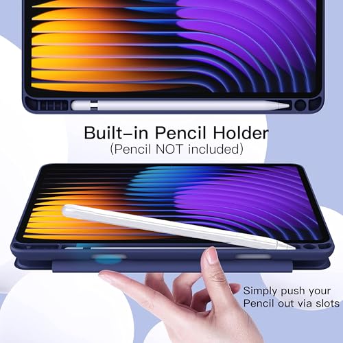 Image of TGK Rotating Case for Xiaomi Mi Pad 7 11.2 inch /Pad 7 Pro with Pencil Holder Trifold Stand Cover Clear Back (Dark Blue)