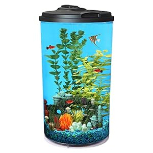 Koller Products AquaView 360: Acquario in Plastica da 22 Litri con LED e Filtro, Ideale per Pesci Tropicali e Betta - Set Completo da 4 Pezzi
