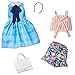 Barbie Fashionistas 2-teiliges Puppenkleidungsset (blaues Kleid, gestreiftes Oberteil, Blumen Shorts und Accessoires, GHX65)