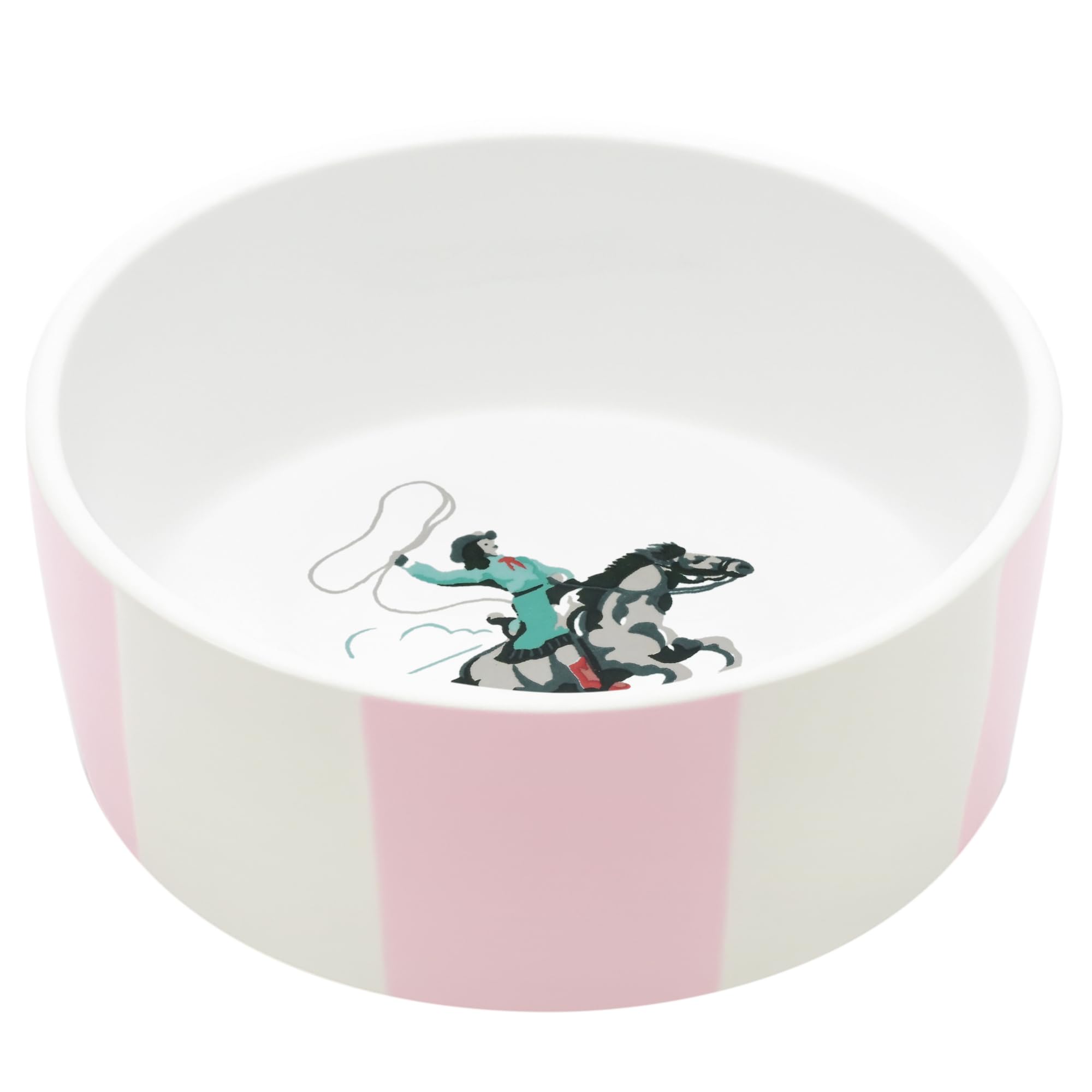 Cath Kidston Small Dog Bowl 400ml – Dishwasher Safe, Non-Slip Weighted Ceramic Stoneware, Durable Non-Toxic Pet Bowl for Food & Water, Cowgirl Stripe Design | 13.5 x 4.8 cm