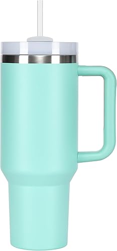 Vaso de 40 onzas con tapa, diseño de estrella y asa, botella de agua de acero inoxidable aislada al vacío, taza de viaje para café helado, té