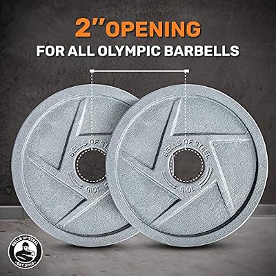 Cast Iron Weight Plates [Bells of Steel] Mighty Grip Cast Iron Olympic Weight Plates - Semi-Gloss 2 inch Weight Plate, Hammertone Powder Coat Barbell Weight Plates - Pair or Weight Plate Set