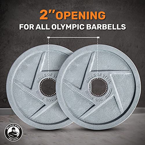 Image of Cast Iron Weight Plates [Bells of Steel] Mighty Grip Cast Iron Olympic Weight Plates - Semi-Gloss 2 inch Weight Plate, Hammertone Powder Coat Barbell Weight Plates - Pair or Weight Plate Set