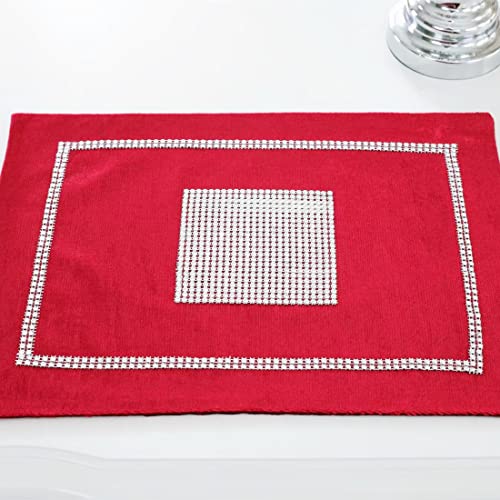San Tungus Pack Of 4, 12X16 Inches Sequined Rhinestone Placemat Elegant Party Glitter Table Mats For Wedding Birthday, Red #TOP4