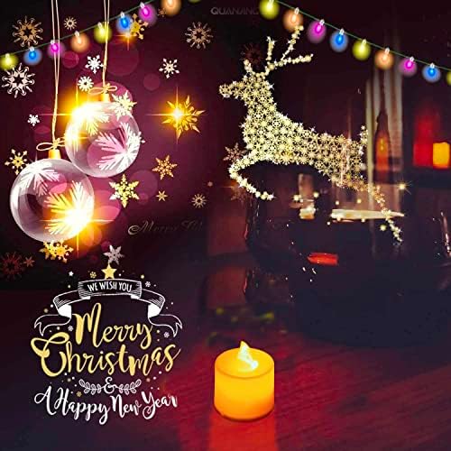 Festive Fix 12 Pcs Bright LED Flickering Flameless Tea Lights Candles  Battery Operated Realistic Votive Candles | Long Lasting Electric Tealights in Warm White and Wave Open for Halloween, Christmas