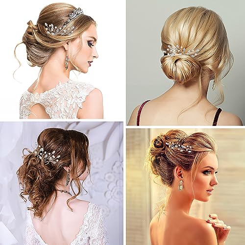 Xztimes Silver Wedding Hair Clips Bride Hair Pins Bridal Hair Pieces For Prom 6 Pieces Wedding Barrettes For Women'S Pearl Hair Accessories Crystal Fancy Headpiece U Shaped Bobby Pins Decorative Bridesmaids thumb #2