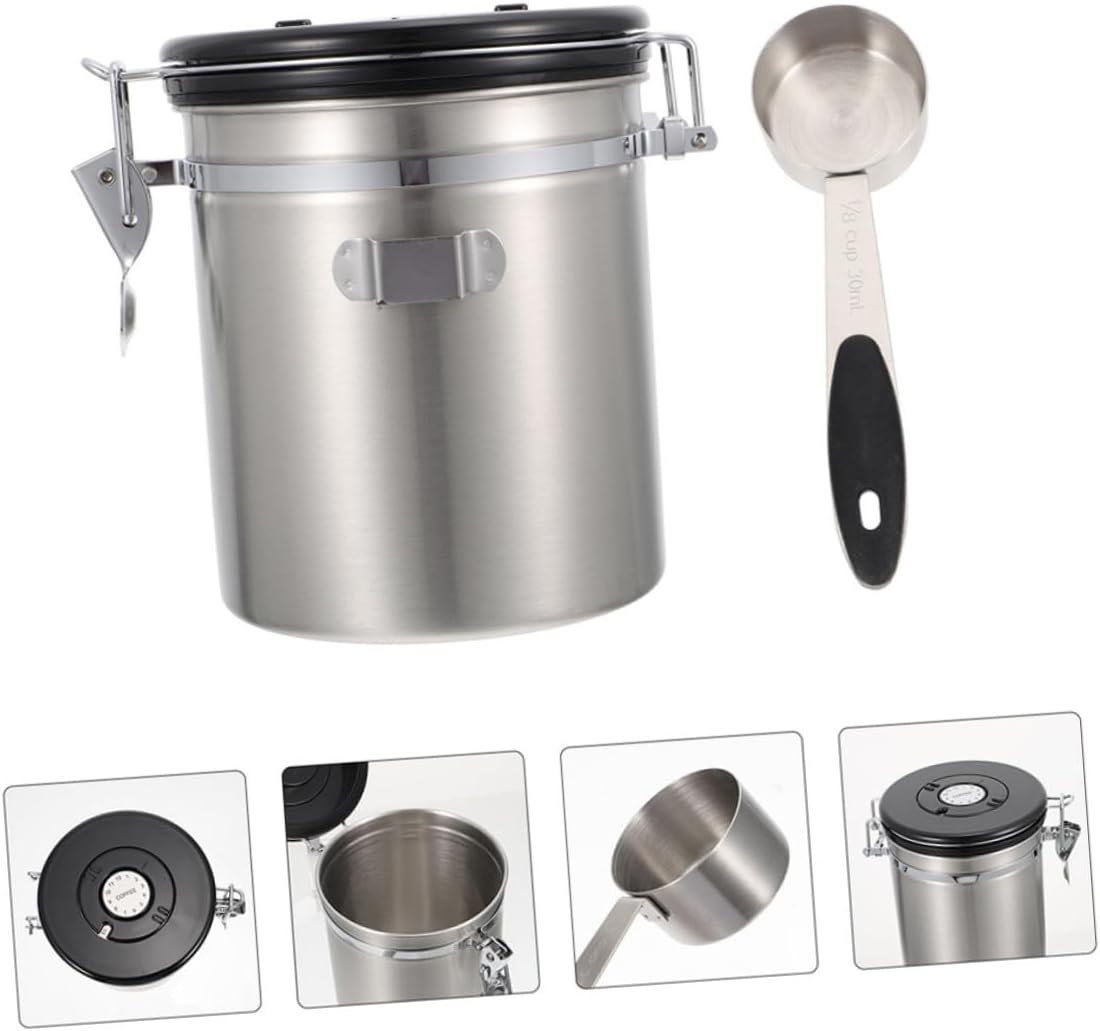 KALLORY Cat and Dog Food Sealed Storage Container 1.8l Stainless Steel Snack Jar with Steel Spoon for Pet Food Organization and Airtight Grain Storage