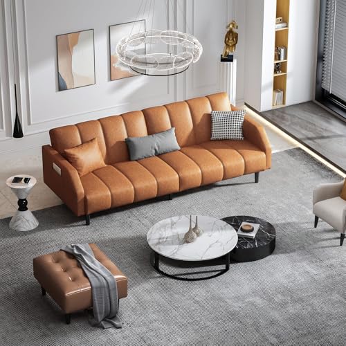 Fadware 78\'\' Futon Sofa Bed Couch, 2 Seater Faux Leather Futon Sleeper Couches with Adjustable Sofa Backrest, Convertible Loveseat Sofa Bed for Living Room, Bedroom, Office, Loft, Orange