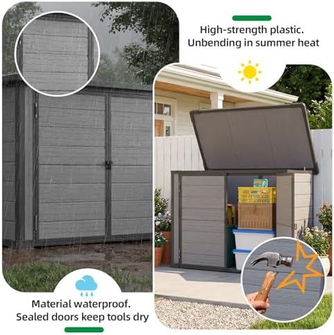 U-MAX Resin Outdoor Storage Cabinet 23 Cu.Ft Box Weatherproof, Plastic Trash Can Storage Shed, Waterproof Horizontal Sheds & Outdoor Storage Clearance with Base for Outside — view 2