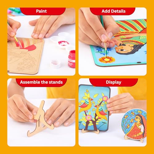 Image of Kores Madhubani Art Kit for Kids (8-18 Years) | Traditional Indian Folk Art DIY Kit | Paint 4 Coasters & 2 Wall Hangers | 40+ Elements | Creative Craft Set