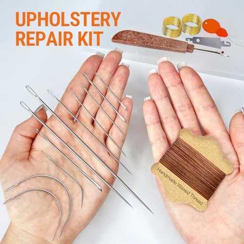 Hilo encerado para coser (Color marrón), agujas de alta resistencia (11 piezas), agujas biseladas (20 piezas) - Agujas duraderas para coser a mano - Adecuado para cuero, lona, manualidades y más miniatura 5