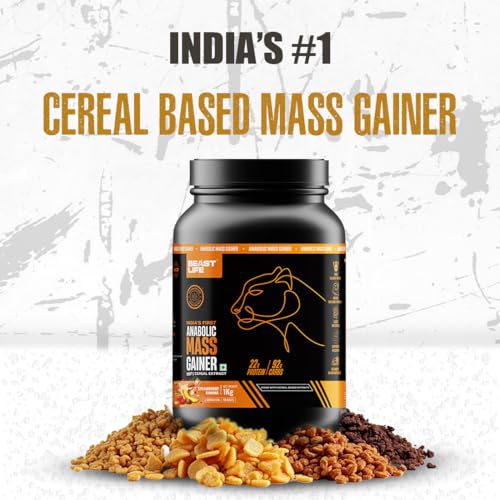 Image of BeastLife High Protein Mass /Weight Gainer | 1 KG | Strawberry Banana | NABL LAB Tested | For Muscle Gain & Fast Growth | Cereal-Based Formula, No Maltodextrin | India's #1 Cereal Based Bulk Gainer