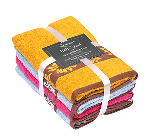 Ruvanti Bath Towels 4 Pcs (27X54 Inch, Multi Color) 100% Cotton Extra Large Bathroom Towel Set. Super Soft, Highly Absorbent, Quick Dry, Lightweight & Washable Luxury Towels For Bathroom, Home, Hotel. #TOP7