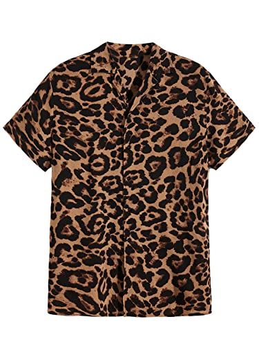 Floerns Men's Striped Shirts Casual Short Sleeve Button Down Shirts