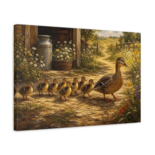 Toile caneton et maman canard décorative 60x40 salon horizontal