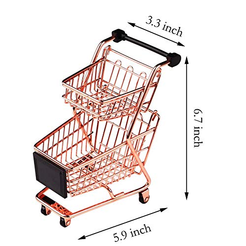 Juyun Mini Shopping Cart,Metal Shopping Cart Toy Mini Shopping Handcart Mode Tiny Ulitily Trolley Toy For Kids Table Desk Storage Tool, Rose Gold, Double-Deck #TOP6