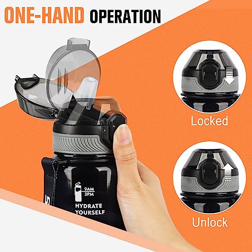 AOHAN Trinkflasche 1L klare Wasserflasche mit Strohhalm BPA Freie Sport Flasche Geschirrspüler Sichere Auslaufsichere Motivierende… – Ansicht 3