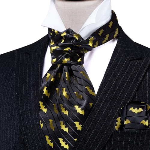 Image of Barry.Wang Ascot Ties Cravat Tie Men Paisley Plaid Scarf Self Tie Pocket Square Cufflinks Set Wedding Party