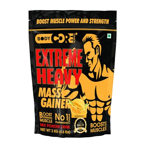 Image of Body Core Science Extreme Heavy Mass Gainer-3Kg (Mango, PO1) | Weight Gainer | Muscle Gainer