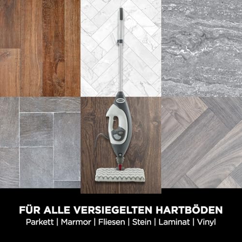 Shark Klik n’ Flip Dampfreiniger, Boden- und Handreiniger, Dampfreiniger für Hartböden, Fliesen, Oberflächen, Wasserhähne und Glas, 5 Zubehörteile, 2 Einstellungen, Grau/Weiß S6005EU