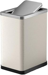 LIXIONGQUANLAL Trash can, Cubo de basura de acero inoxidable con cuero sintético, diseño delgado de 10/15 l,Kitchen trash can(Beige,10L)