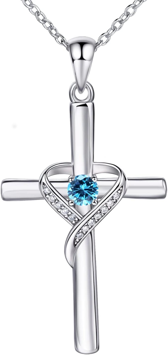 AmorAime 925 Sterling Silver Cross Necklace for Women Heart Necklaces for Mother for Festival, Vacation or Holiday