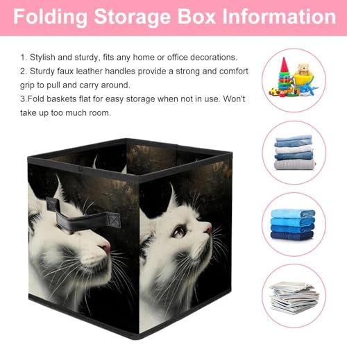 Panier de rangement chat blanc pliable avec double poignées solides en Oxford - 4
