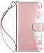 ULAK Wallet Card Holder Floral Case for iPhone Xs 5.8 Inch 2018, iPhone X 2017, Premium Synthetic Leather Folio Handmade Wrist-Strap Case Kickstand Cover,Rose Gold Flower