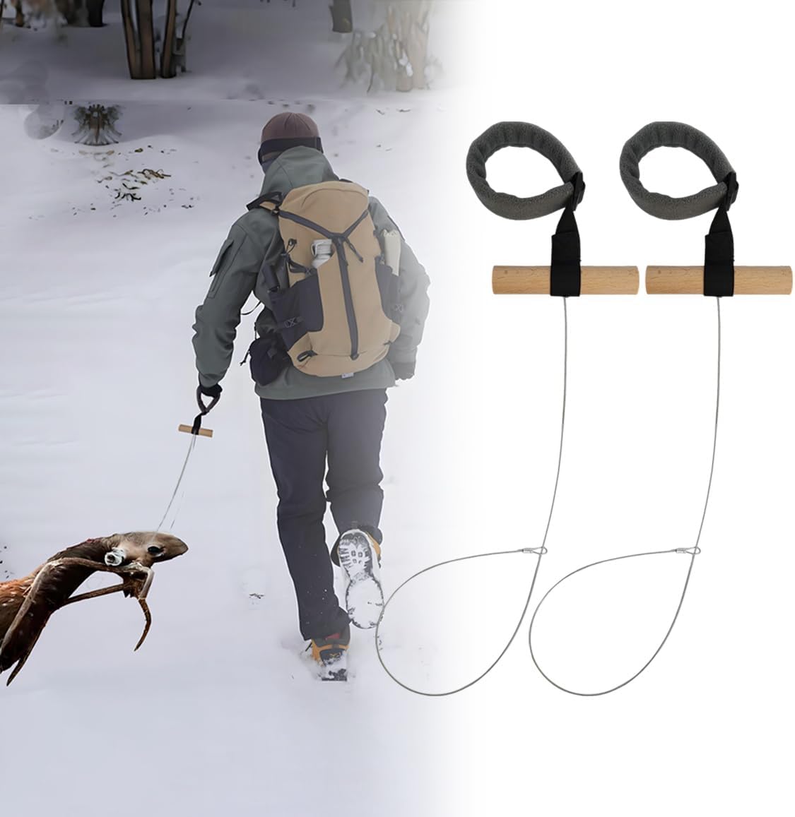 2 Pack Deer Drag and Harness with Thickened Handle, Load-Bearing Hunting Deer Drag Rope, Deer Hunting Accessories，Portable/Multipurpose Hunting Drag Strap for Hunters