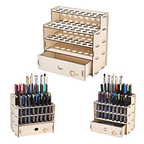 Ophir 32 Holes Wooden Paint Brush Organizers & Holders With A Drawer Cabinet For Marker Pens, Colored Pencils, Painting Brushes, Paint Tools, Artist Supply Storage Rack For Craft Model Painting #TOP15